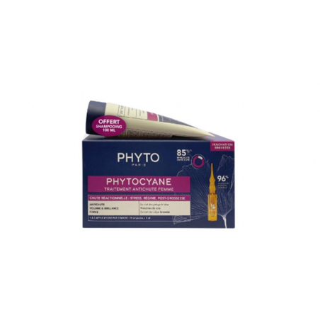 PHYTO PARIS PHYTOCYANE TRAITEMENT ANTI-CHUTE POUR FEMMES + SHAMPOOING CADEAU