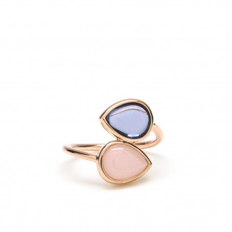 ANELLO CON DUE GEMME BLU E ROSA